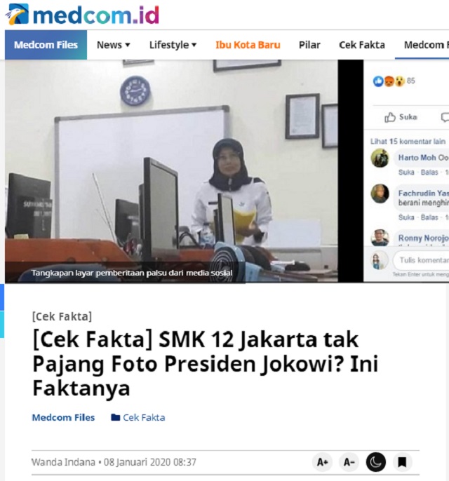 [Cek Fakta] Foto Jokowi tidak Dipajang di SMKN 12 Jakarta Utara? Ini Faktanya