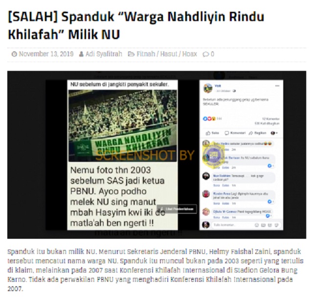 [Cek Fakta] Beredar Spanduk Berlogo NU Rindu Khilafah
