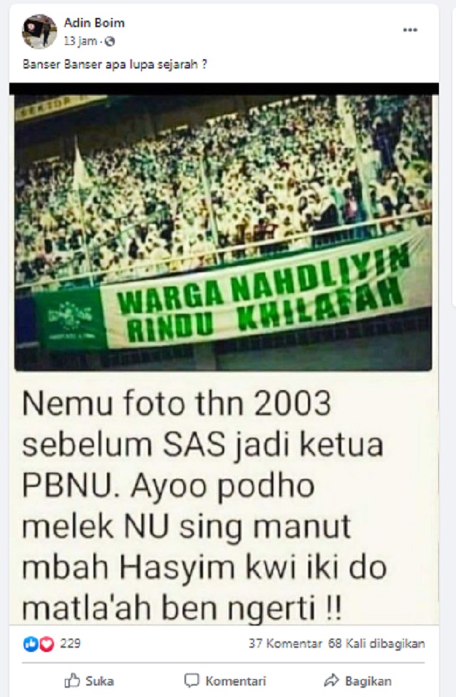 [Cek Fakta] Beredar Spanduk Berlogo NU Rindu Khilafah