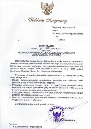 Pemkot Tangerang Larang Truk Bertonase Berat Melintas