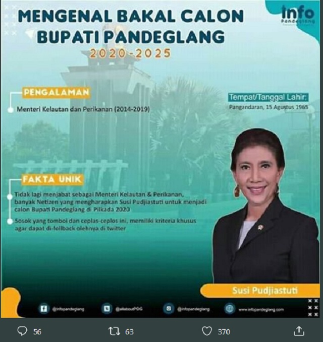Eks Menteri Susi Pudjiastuti Maju Pilkada Pandeglang 2020? Ini Faktanya