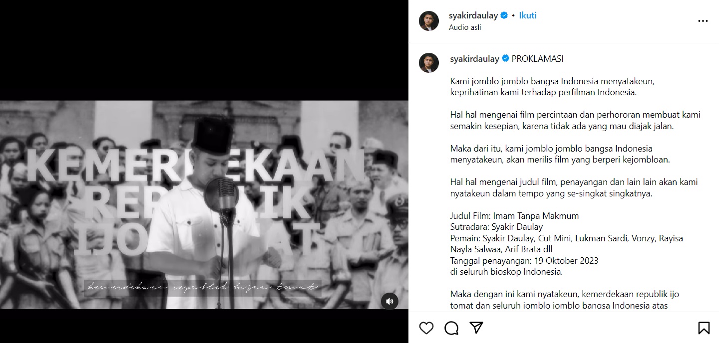 Syakir Daulay Disomasi karena Dinilai Lecehkan Teks Proklamasi untuk Promosi Film