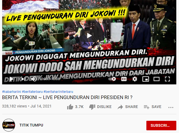 [Cek Fakta] Kanal YouTube Ini Unggah Video Presiden Jokowi Resmi Mengundurkan Diri? Simak Faktanya