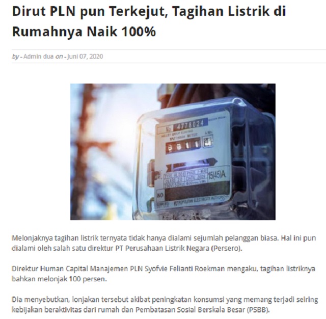 [Cek Fakta] Dirut PLN pun Terkejut, Tagihan Listrik di Rumahnya Naik 100 Persen? Ini Faktanya