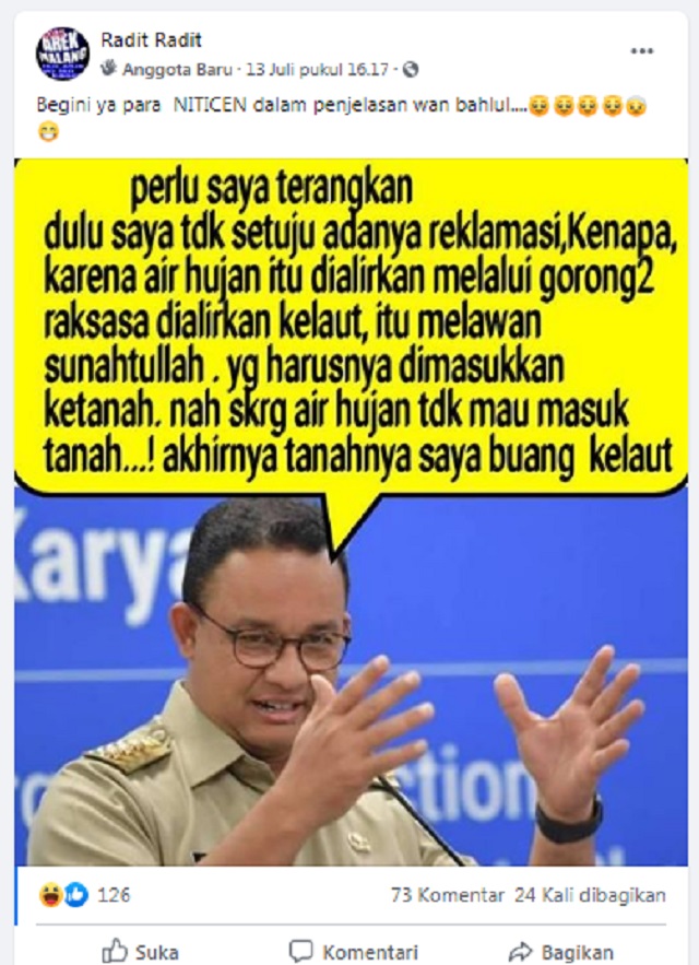 [Cek Fakta] Anies Baswedan Sebut Sekarang Air Hujan tidak Mau Masuk ke Tanah? Ini Faktanya