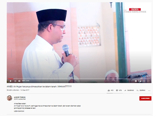 [Cek Fakta] Anies Baswedan Sebut Sekarang Air Hujan tidak Mau Masuk ke Tanah? Ini Faktanya