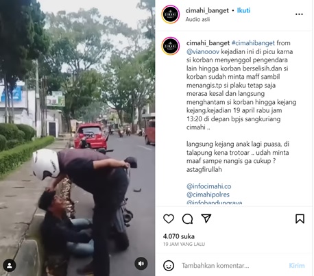 Tak Terima Motornya Disenggol, Pria Berhelm Hantam Pemuda di Cimahi hingga Kejang-Kejang