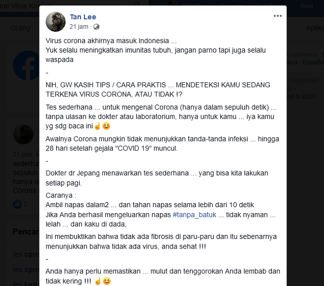Viral Cara Deteksi Virus Korona Hanya Dalam Waktu 10 Detik Ini Faktanya Medcom Id