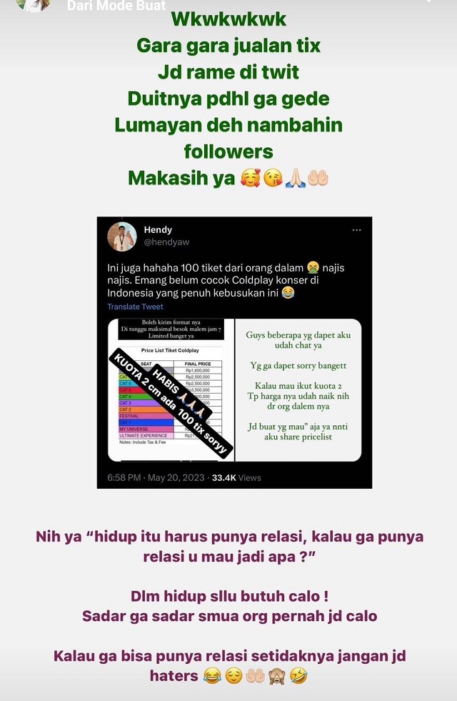 Viral Jadi Calo Tiket Coldplay, Puteri Indonesia Intelegensia 2019 Buka Mulut