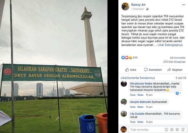 [Cek Fakta] TNI Bentangkan Spanduk Menyambut Acara Reuni 212