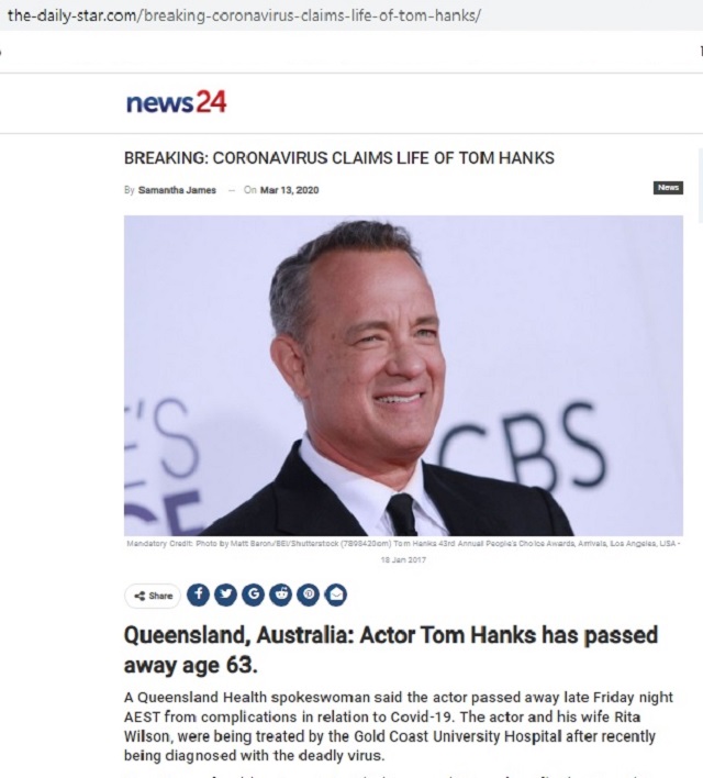Aktor Hollywood Tom Hanks Meninggal Dunia Terkait Korona Medcom Id