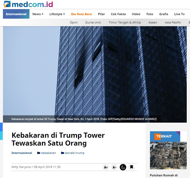 [Cek Fakta] Trump Tower Terbakar di Tengah Pandemi Covid-19? Ini Faktanya