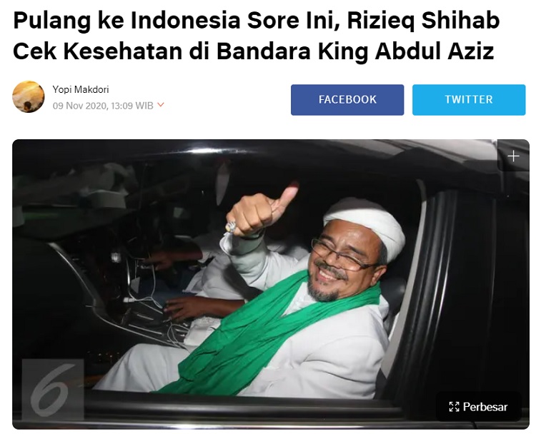 [Cek Fakta] Habib Rizieq Bersumpah Tidak akan Masuk Indonesia Seumur Hidup? Ini faktanya
