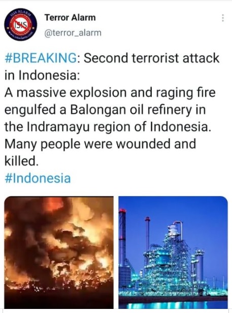 Cek Fakta Kebakaran Kilang Minyak Balongan Karena Serangan Teroris Ini Faktanya<script async src=