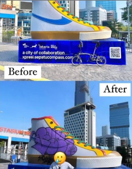 Bukan karena Korban Vandalisme, Ini Alasan Tugu Sepatu Dicopot