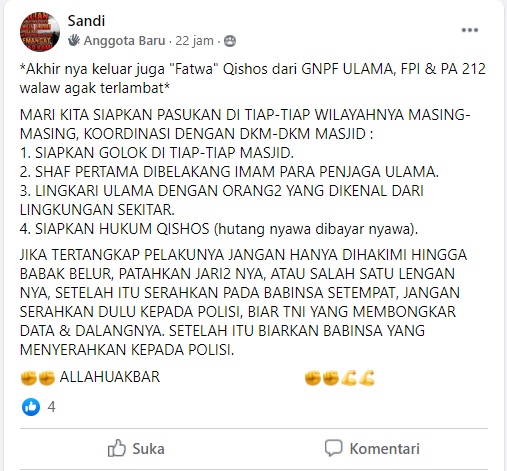 [Cek Fakta] Fatwa Hukum Kisas Dikeluarkan untuk Penyerang Ulama? Ini Faktanya
