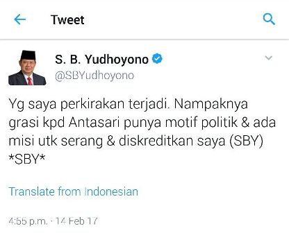  Antasari Sebut Cuitan SBY Fitnah