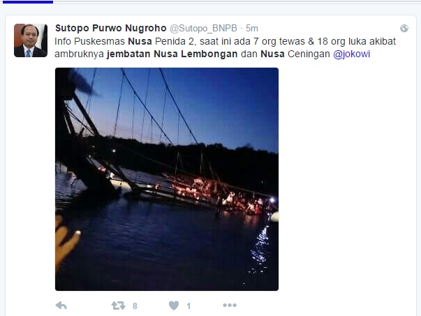 Jembatan Penghubung Nusa Lembong-Ceningan Roboh