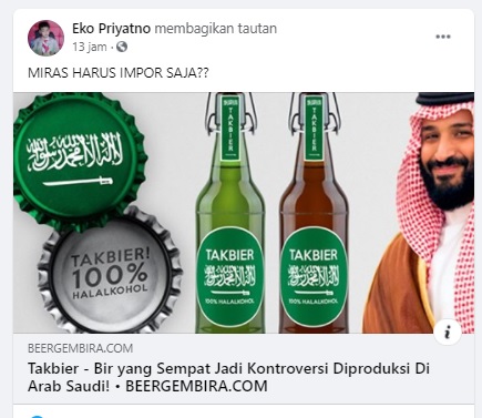 [Cek Fakta] <i>Takbier Halalkohol</i> Bir Halal Produksi Arab Saudi? Ini Faktanya