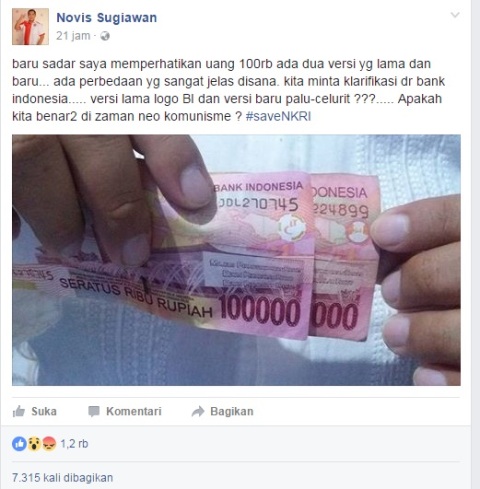 BI Bantah Sisipkan Palu Arit di Pecahan Rp100 Ribu