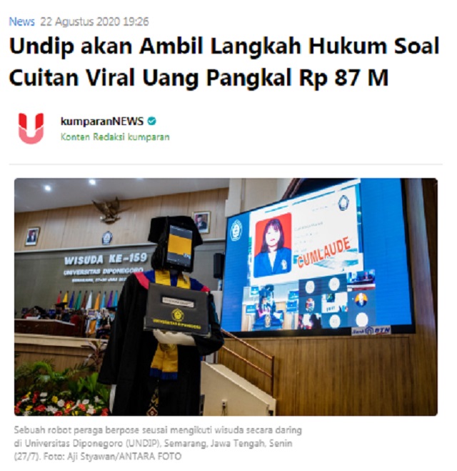 [Cek Fakta] Benarkah Uang Pangkal Masuk Undip Rp87 Miliar? Ini Faktanya