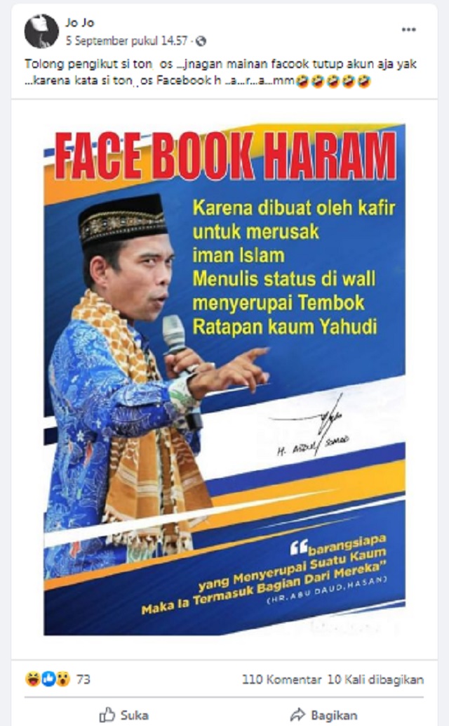 [Cek Fakta] UAS Sebut Facebook Haram? Ini Faktanya