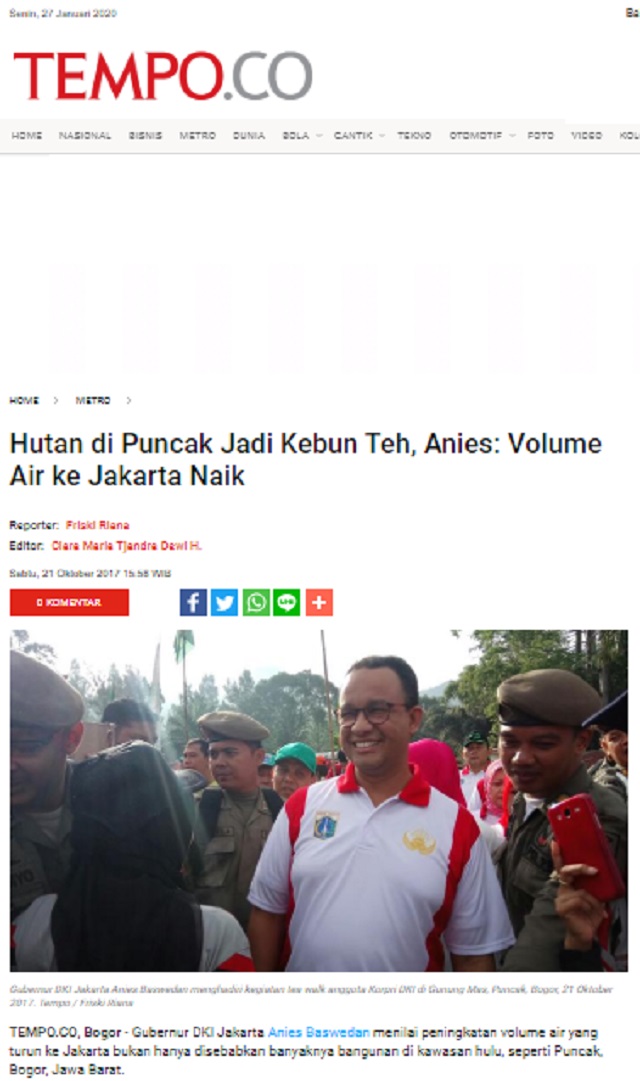 [Cek Fakta] Hanya Butuh Setahun, Anies Jamin Udara di Jakarta Sama seperti di Puncak? Ini Faktanya