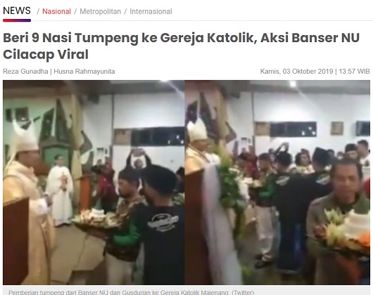 [Cek Fakta] Banser Membawa Pulang Nasi Tumpeng dari Gereja? Ini Faktanya