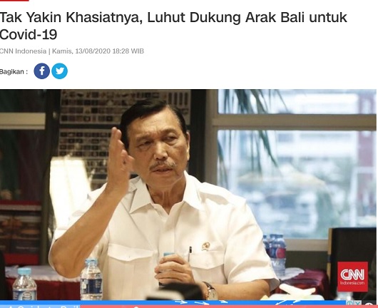 [Cek Fakta] Luhut Sebut Arak Bali Mampu Turunkan Angka Positif Covid-19? Ini Faktanya