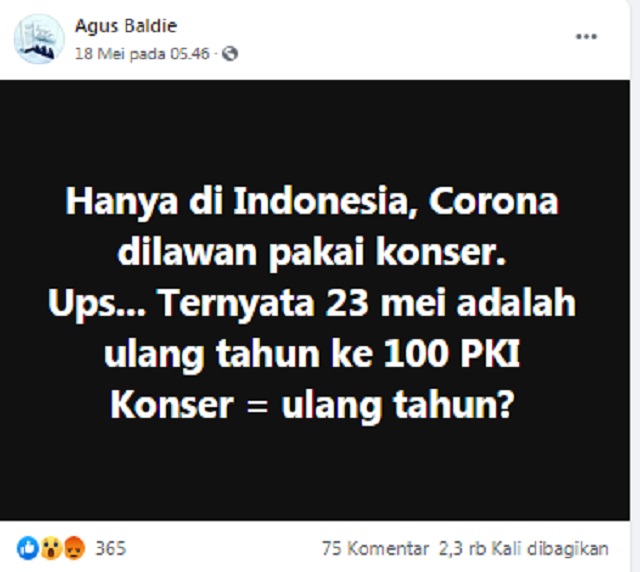 [Cek Fakta] Benarkah Konser Virtual Covid-19 Perayaan Ulang Tahun ke-100 PKI? Ini Faktanya