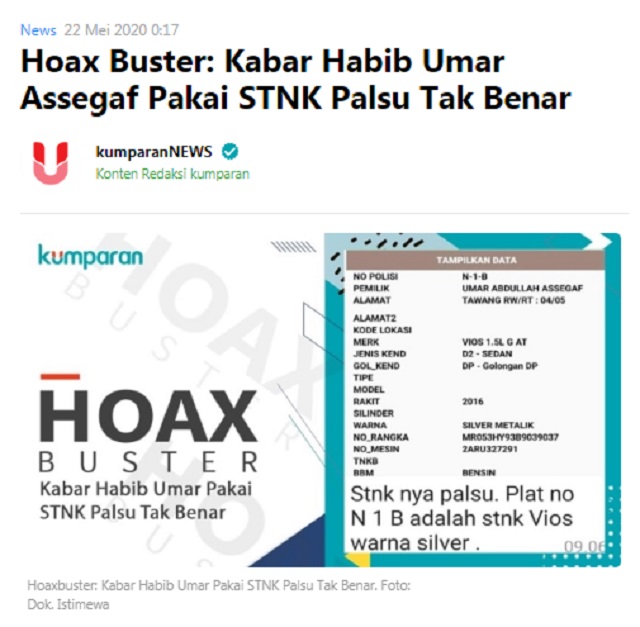 [Cek Fakta] Habib Umar Abdullah Assegaf Pakai Plat Nomor Palsu? Ini Faktanya