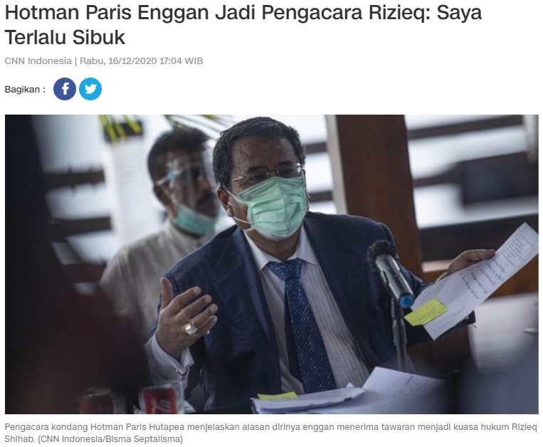 [Cek Fakta] Hotman Paris Tolak Vonis Terhadap Rizieq Shihab? Ini Faktanya