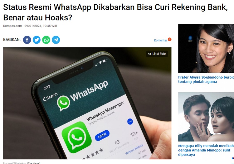 [Cek Fakta] Status Resmi WhatsApp Curi Data Pribadi dan Akun Bank? Ini Faktanya