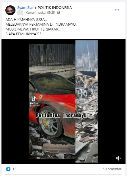 [Cek Fakta] Puluhan Mobil Mewah di Kilang Pertamina Balongan Ikut Terbakar? Ini Faktanya
