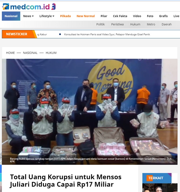 [Cek Fakta] Total Korupsi Mensos Juliari Batubara Capai Rp3,59 Triliun? Ini Faktanya