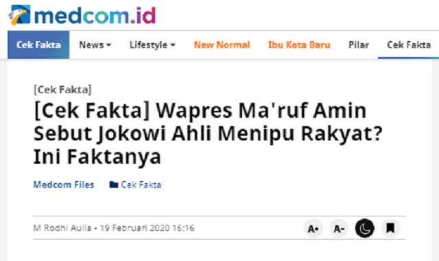 [Cek Fakta] Ma'ruf Amin Sebut Jokowi Ahli Nipu Rakyat? Ini Faktanya