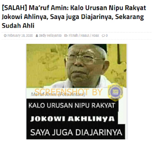 [Cek Fakta] Ma'ruf Amin Sebut Jokowi Ahli Nipu Rakyat? Ini Faktanya