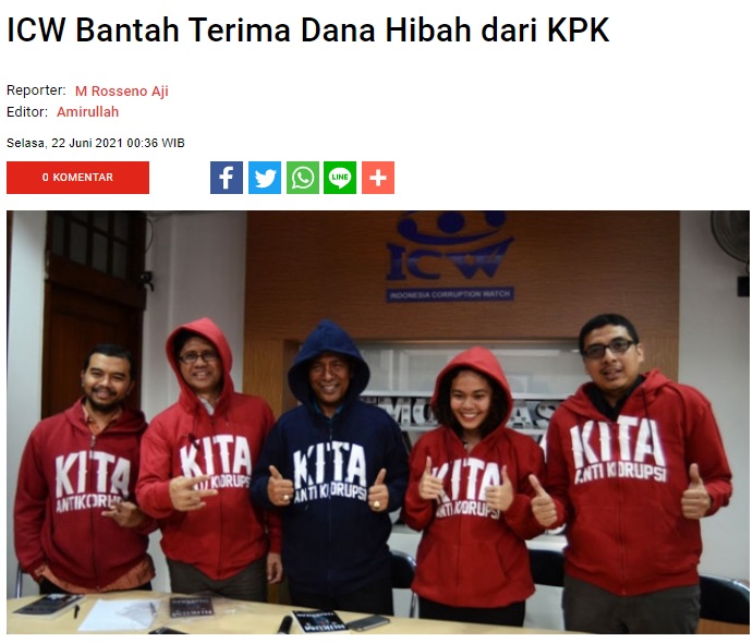 [Cek Fakta] ICW Terima Dana Hibah Rp96 Miliar dari KPK? Ini Faktanya