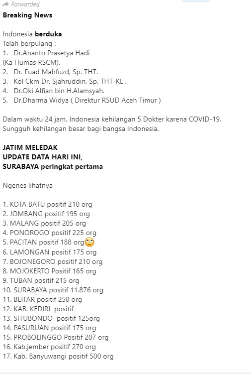 [Cek Fakta] Tambahan Covid-19 Kota Surabaya Tembus 11 Ribu Kasus? Ini Faktanya