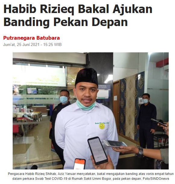 [Cek Fakta] Banding Ditolak, Rizieq Shihab Divonis Seumur Hidup? Ini Faktanya