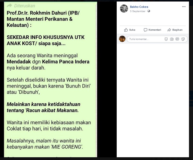 Seorang Wanita Tewas karena Makan Mie Goreng dan Cokelat? Ini Faktanya