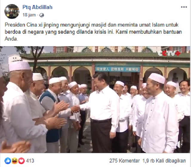 [Cek Fakta] Presiden Xi Jinping Masuk Masjid dan Minta Doa Umat Islam Atas Krisis yang Terjadi di Tiongkok? Ini Faktanya