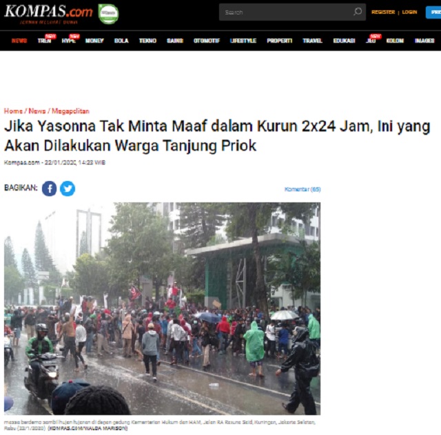 [Cek Fakta] Menteri Yasonna Akhirnya Mundur usai Didemo Warga Tanjung Priok? Ini Faktanya