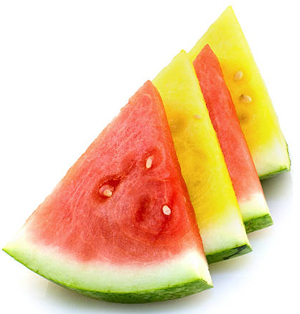 Perbedaan semangka merah dan semangka kuning. Foto: https://www.whataboutwatermelon.com/