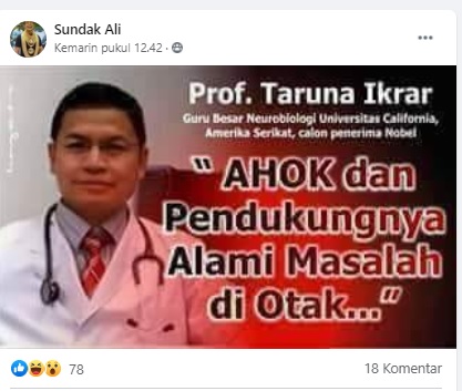 [Cek Fakta] Profesor Neurologi Sebut Ahok Mengalami Masalah Otak? Ini Faktanya