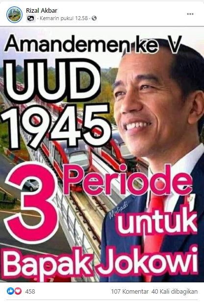 [Cek Fakta] Amendemen Kelima UUD 1945 Jokowi akan Jabat 3 Periode? Ini Faktanya