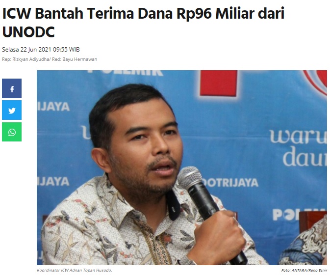 [Cek Fakta] ICW Terima Dana Hibah Rp96 Miliar dari KPK? Ini Faktanya