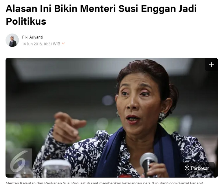 [Cek Fakta] Susi Pudjiastuti Mendirikan Partai Humanis Indonesia? Ini Faktanya