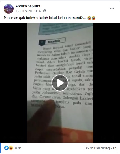 [Cek Fakta] Buku IPA Sekolah Dasar Sebut Virus Korona Tak Berbahaya? Ini Faktanya