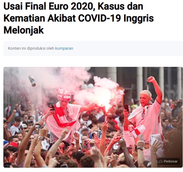 [Cek Fakta] Benarkah Tidak Ada Kasus Covid-19 di London Saat Final Euro 2020? Ini Faktanya